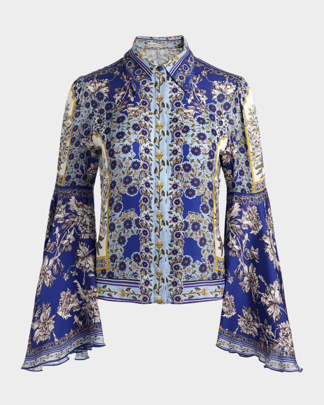 Willa Forevermore Fitted Bell-Sleeve Placket Top